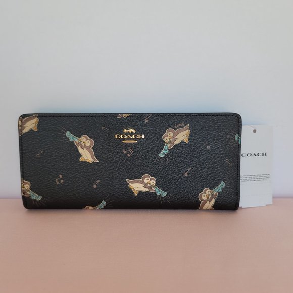 COACH Slim Bifold in Coated Canvas with Musical Penguin Print-⭐FINAL PRICE $99.⭐ - Picture 6 of 16